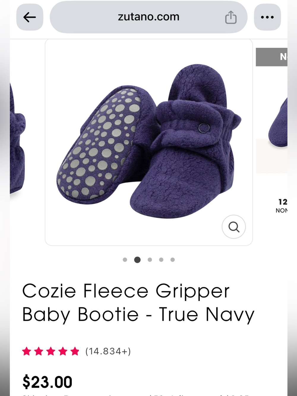 Zutano Cozie Fleece Gripper Baby Bootie - True Navy